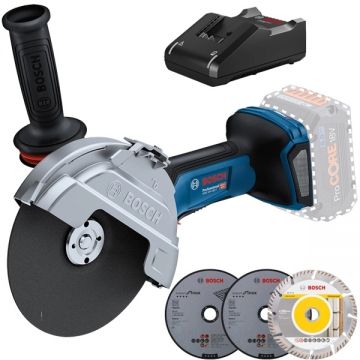Bosch  GWS 18V-180 P + GAL 18V-40 - Polizor unghiular fara acumulatori Li-Ion 18 V - Ah 180 mm accesorii + Incarcator acumulatori