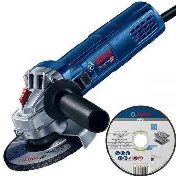 Bosch  GWS 9-125 S + Standard for Inox - Polizor unghiular cu fir 900 W 125 mm turatie reglabila + Set 25 discuri taiere inox 125x22.2x1.6 mm