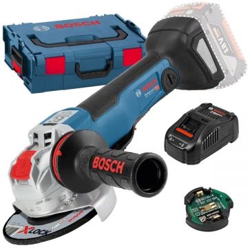 Bosch  GWX 18V-10 PSC X-LOCK + GAL 1880 CV - Polizor unghiular fara acumulatori Li-Ion 18 V - Ah 125 mm valiza speciala accesorii + Incarcator acumulatori