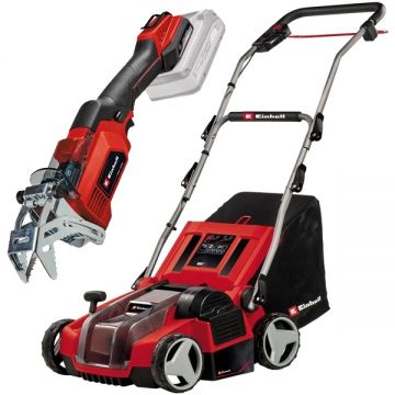 Einhell  GE-SA 36/35 Li PXC + GE-GS 18/150 Li - Scarificator gazon fara acumulatori si incarcator Li-Ion 36 V - Ah 350 mm + Fierastrau sabie 100 mm