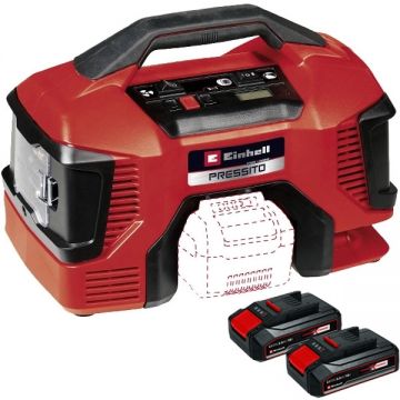 Einhell  Pressito 18/21 PXC + Twinpack CB - Compresor aer 10.5 bar + Set 2 acumulatori Li-Ion 18 V 2.5 Ah