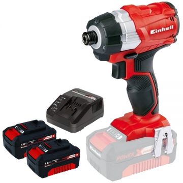 Einhell  TE-CI 18 Li PXC + Twinpack + 4514095 - Masina de insurubat cu impact 180 Nm + Set 2 acumulatori si incarcator Li-Ion 18 V 4 Ah