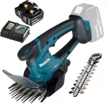 Makita  DUM604ZX + 2 x BL1830B + DC18RC - Masina de tuns gard viu 20 cm accesorii + Set 2 acumulatori si incarcator Li-Ion 18 V 3 Ah