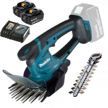 Makita  DUM604ZX + 2 x BL1860B + DC18RC - Masina de tuns gard viu 20 cm accesorii + Set 2 acumulatori si incarcator Li-Ion 18 V 6 Ah