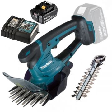 Makita  DUM604ZX + BL1830B + DC18RC - Masina de tuns gard viu 20 cm accesorii + Set acumulator si incarcator Li-Ion 18 V 3 Ah