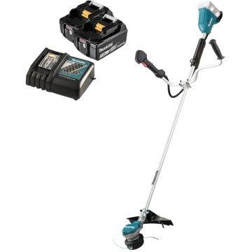 Makita  DUR368AZ + 2 x BL1830B + DC18RC - Motocoasa 350  mm cap cu fir + Set 2 acumulatori si incarcator Li-Ion 18 V 3 Ah