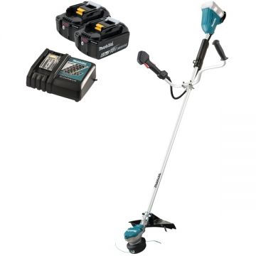 Makita  DUR368AZ + 2 x BL1860B + DC18RC - Motocoasa 350  mm cap cu fir + Set 2 acumulatori si incarcator Li-Ion 18 V 6 Ah