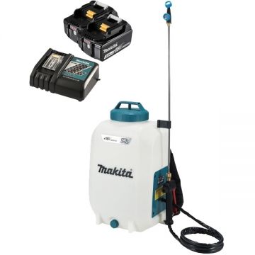 Makita  DUS158Z + 2 x BL1830B + DC18RC - Pulverizator 5 bar 15 l + Set 2 acumulatori si incarcator Li-Ion 18 V 3 Ah