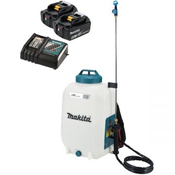 Makita  DUS158Z + 2 x BL1860B + DC18RC - Pulverizator 5 bar 15 l + Set 2 acumulatori si incarcator Li-Ion 18 V 6 Ah