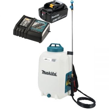 Makita  DUS158Z + BL1860B + DC18RC - Pulverizator 5 bar 15 l + Set acumulator si incarcator Li-Ion 18 V 6 Ah