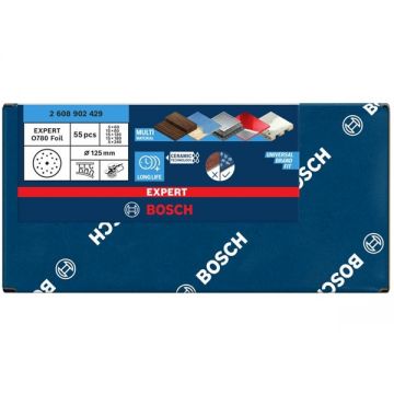 Bosch  EXPERT O780 - Set foi abrazive rotunde 125 mm granulatie mixta 17 gauri 55 bucati