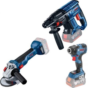 Bosch  GBH 180-LI + GDR 18V-200 C + GWS 18V-10 - Rotopercutor SDS-Plus 2 J + Masina de insurubat cu impact 200 Nm M4-M12 + Polizor unghiular 125 mm