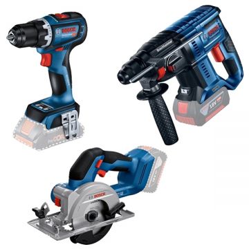 Bosch  GBH 180-LI + GKS 18V-51 + GSR 18V-90 C - Rotopercutor SDS-Plus 2 J + Fierastrau circular 140x20 mm + Masina de gaurit si insurubat 64 Nm