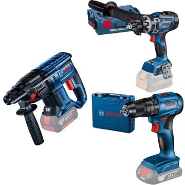 Bosch  GBH 180-LI + GSR 18V-150 C + GSB 185-LI - Rotopercutor SDS-Plus 2 J + Masina de gaurit si insurubat 150 Nm valiza speciala + Masina de gaurit si insurubat cu percutie 50 Nm valiza plastic