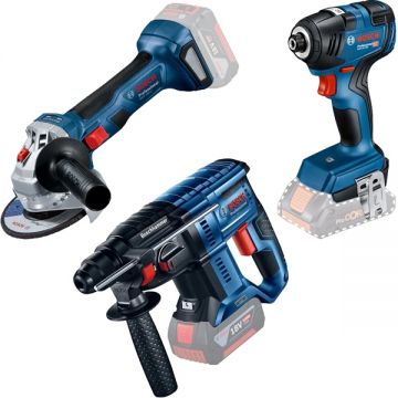 Bosch  GBH 180-LI + GWS 180-LI + GDR 18V-200 - Rotopercutor SDS-Plus 2 J + Polizor unghiular 125 mm + Masina de insurubat cu impact 200 Nm M6-M16