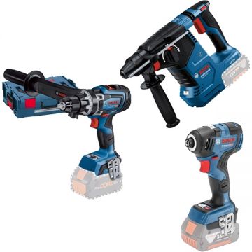 Bosch  GBH 18V-24 C + GDR 18V-200 C + GSR 18V-150 C - Rotopercutor SDS-Plus 2.4 J + Masina de insurubat cu impact 200 Nm M4-M12 + Masina de gaurit si insurubat 150 Nm valiza speciala
