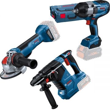 Bosch  GBH 18V-24 C + GDR 18V-200 + GSR 18V-90 C - Rotopercutor SDS-Plus 2.4 J + Masina de insurubat cu impact 200 Nm M6-M16 valiza speciala + Masina de gaurit si insurubat 64 Nm valiza speciala + Set 2 acumulatori si incarcator Li-Ion 18 V 4 Ah