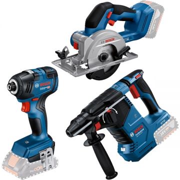 Bosch  GBH 18V-24 C + GKS 18V-51 + GDR 18V-200 - Rotopercutor SDS-Plus 2.4 J + Fierastrau circular 140x20 mm + Masina de insurubat cu impact 200 Nm M6-M16