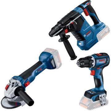 Bosch  GBH 18V-24 C + GSR 18V-90 C + GWS 18V-10 - Rotopercutor SDS-Plus 2.4 J + Masina de gaurit si insurubat 64 Nm + Polizor unghiular 125 mm
