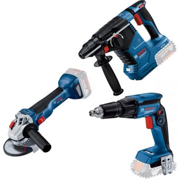 Bosch  GBH 18V-24 C + GTB 185-LI + GWS 18V-10 - Rotopercutor SDS-Plus 2.4 J + Masina de insurubat 25 Nm + Polizor unghiular 125 mm