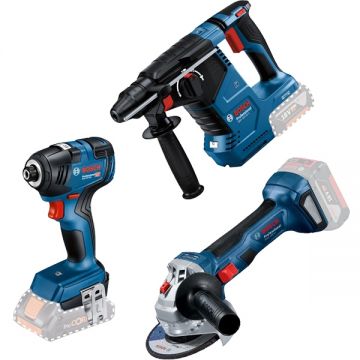 Bosch  GBH 18V-24 C + GWS 180-LI + GDR 18V-200 - Rotopercutor SDS-Plus 2.4 J + Polizor unghiular 125 mm + Masina de insurubat cu impact 200 Nm M6-M16