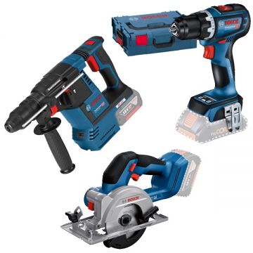 Bosch  GBH 18V-26 + GKS 18V-51 + GSR 18V-90 C - Rotopercutor SDS-Plus 2.6 J + Fierastrau circular 140x20 mm + Masina de gaurit si insurubat 64 Nm valiza speciala