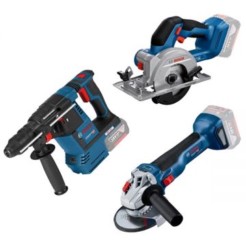 Bosch  GBH 18V-26 + GKS 18V-51 + GWS 18V-10 - Rotopercutor SDS-Plus 2.6 J + Fierastrau circular 140x20 mm + Polizor unghiular 125 mm
