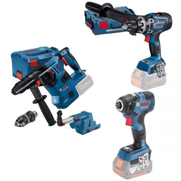 Bosch  GBH 18V-28 CF + GDR 18V-200 C + GSR 18V-150 C - Rotopercutor SDS-Plus 3.3 J valiza speciala accesorii + Masina de insurubat cu impact 200 Nm M4-M12 + Masina de gaurit si insurubat 150 Nm valiza speciala