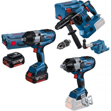Bosch  GBH 18V-28 CF + GDS 18V-1000 + GDS 18V-1600 HC - Rotopercutor SDS-Plus 3.3 J valiza speciala accesorii + Masina de insurubat cu impact patrat 1/2 inch 1000 Nm M14-M24 valiza speciala + Masina de insurubat cu impact patrat 3/4 inch 2200 Nm + Set 2
