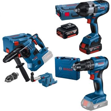 Bosch  GBH 18V-28 CF + GSB 185-LI + GDS 18V-1000 - Rotopercutor SDS-Plus 3.3 J valiza speciala accesorii + Masina de gaurit si insurubat cu percutie 50 Nm valiza plastic + Masina de insurubat cu impact patrat 1/2 inch 1000 Nm M14-M24 valiza speciala + Se