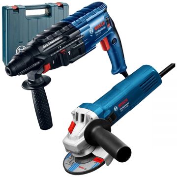 Bosch  GBH 240 + GWS 750-125 - Rotopercutor SDS-Plus 790 W 2.7 J valiza plastic + Polizor unghiular cu fir 750 W 125 mm