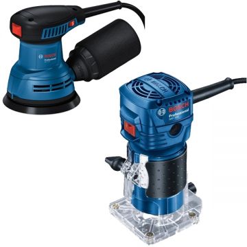 Bosch  GEX 125 + GKF 550 - Slefuitor cu excentric 290 W 125 mm + Masina de frezat 550 W 6 mm