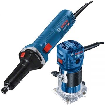 Bosch  GGS 30 LS + GKF 550 - Polizor drept cu fir 750 W bucsa 6 mm + Masina de frezat 550 W 6 mm