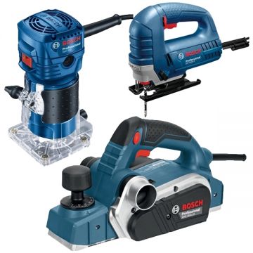 Bosch  GHO 26-82 D + GST 8000 E + GKF 550 - Rindea electrica 710 W 82 mm + Fierastrau pendular 710 W + Masina de frezat 550 W 6 mm