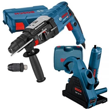 Bosch  GNF 35 CA  + GBH 2-26 DFR - Freza pentru caneluri beton 1400 W 150 mm valiza plastic + Rotopercutor SDS-Plus 800 W 2.7 J mandrina interschimbabila valiza plastic