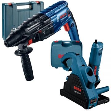 Bosch  GNF 35 CA + GBH 240 - Freza pentru caneluri beton 1400 W 150 mm valiza plastic + Rotopercutor SDS-Plus 790 W 2.7 J valiza plastic