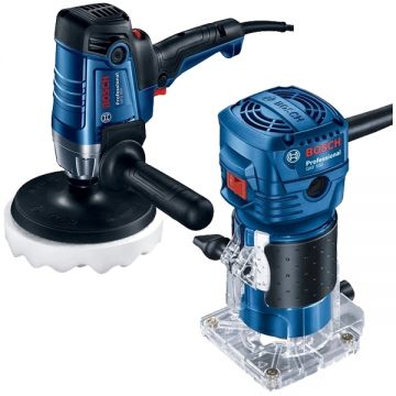 Bosch  GPO 950 + GKF 550 - Masina de lustruit 950 W 180 mm + Masina de frezat 550 W 6 mm