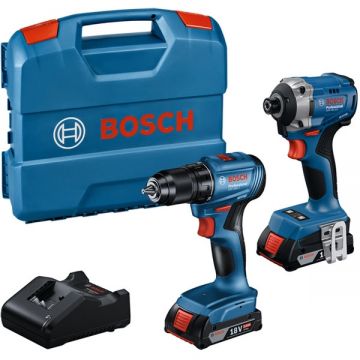 Bosch  GSR 185-LI + GDR 18V-215 - Masina de gaurit si insurubat 50 Nm + Masina de insurubat cu impact 215 Nm M6-M16 + Set 2 acumulatori si incarcator Li-Ion 18 V 2 Ah valiza plastic