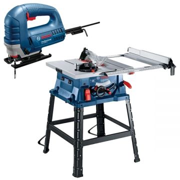 Bosch  GTS 254 + GST 8000 E - Fierastrau circular de masa 1800 W 254 mm picioare sustinere cadru + Fierastrau pendular 710 W