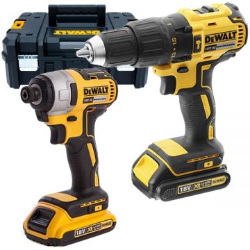 DeWalt  DCD778 + DCF787 - Masina de gaurit si insurubat cu percutie 65 Nm + Masina de insurubat cu impact 170 Nm 2 acumulatori Li-Ion 18 V 2 Ah valiza speciala