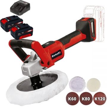Einhell  CE-CP 18/180 Li E PXC + Twinpack + 4514095 - Masina de lustruit 180 mm + Set 2 acumulatori si incarcator Li-Ion 18 V 4 Ah