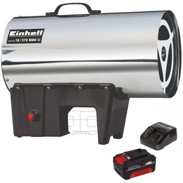 Einhell  GE-HG 18/370 Niro Li PXC + Starter Kit - Tun de caldura 37 kW 1000 m3/h + Set 1 acumulator si incarcator Li-Ion 18 V 4 Ah