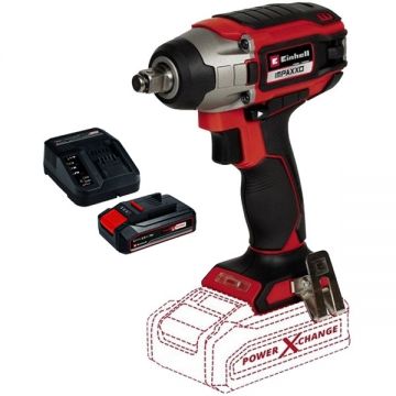 Einhell  IMPAXXO 18/230 PXC + Starter Kit - Masina de insurubat cu impact patrat 1/2 inch 230 Nm + Set 1 acumulator si incarcator Li-Ion 18 V 2.5 Ah