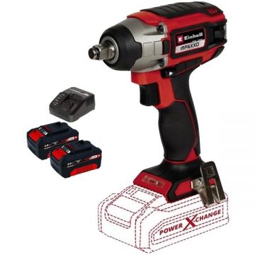 Einhell  IMPAXXO 18/230 PXC + Twinpack + 4514095 - Masina de insurubat cu impact patrat 1/2 inch 230 Nm + Set 2 acumulatori si incarcator Li-Ion 18 V 4 Ah