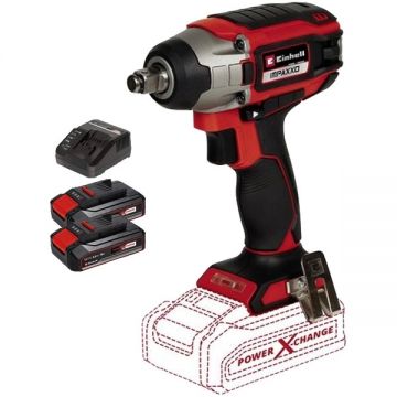 Einhell  IMPAXXO 18/230 PXC + Twinpack CB + 4514095 - Masina de insurubat cu impact patrat 1/2 inch 230 Nm + Set 2 acumulatori si incarcator Li-Ion 18 V 2.5 Ah