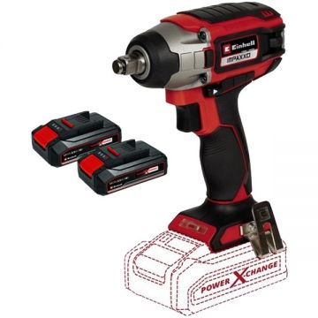 Einhell  IMPAXXO 18/230 PXC + Twinpack CB - Masina de insurubat cu impact patrat 1/2 inch 230 Nm + Set 2 acumulatori Li-Ion 18 V 2.5 Ah