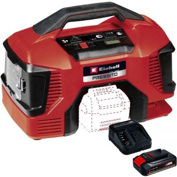 Einhell  Pressito 18/21 PXC + Starter Kit - Compresor aer 10.5 bar + Set 1 acumulator si incarcator Li-Ion 18 V 2.5 Ah