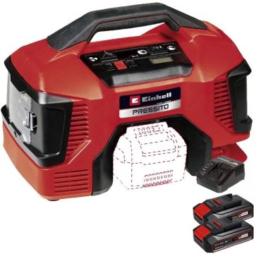 Einhell  Pressito 18/21 PXC + Twinpack CB + 4514095 - Compresor aer 10.5 bar + Set 2 acumulatori si incarcator Li-Ion 18 V 2.5 Ah