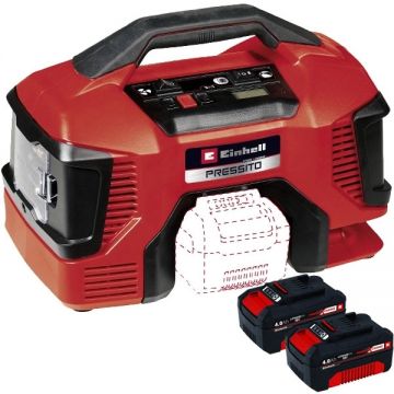 Einhell  Pressito 18/21 PXC + Twinpack - Compresor aer 10.5 bar + Set 2 acumulatori Li-Ion 18 V 4 Ah