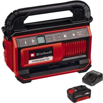 Einhell  PRESSITO 18/25 PXC + Starter Kit - Compresor 25 l/min 11 bar + Set 1 acumulator si incarcator Li-Ion 18 V 4 Ah